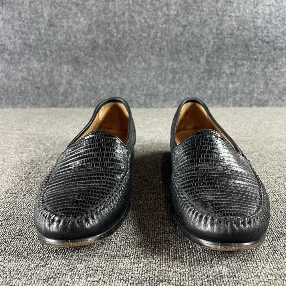 Alan Payne Shoes Mens 12 A Black Genuine Lizard Leather Dress Slip On Handmade